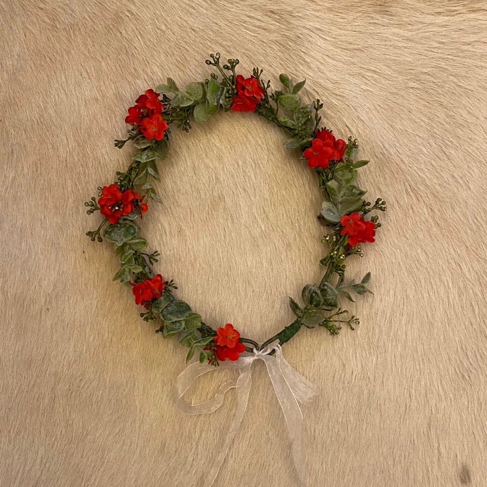 BOHO red and green adjustable floral headpiece